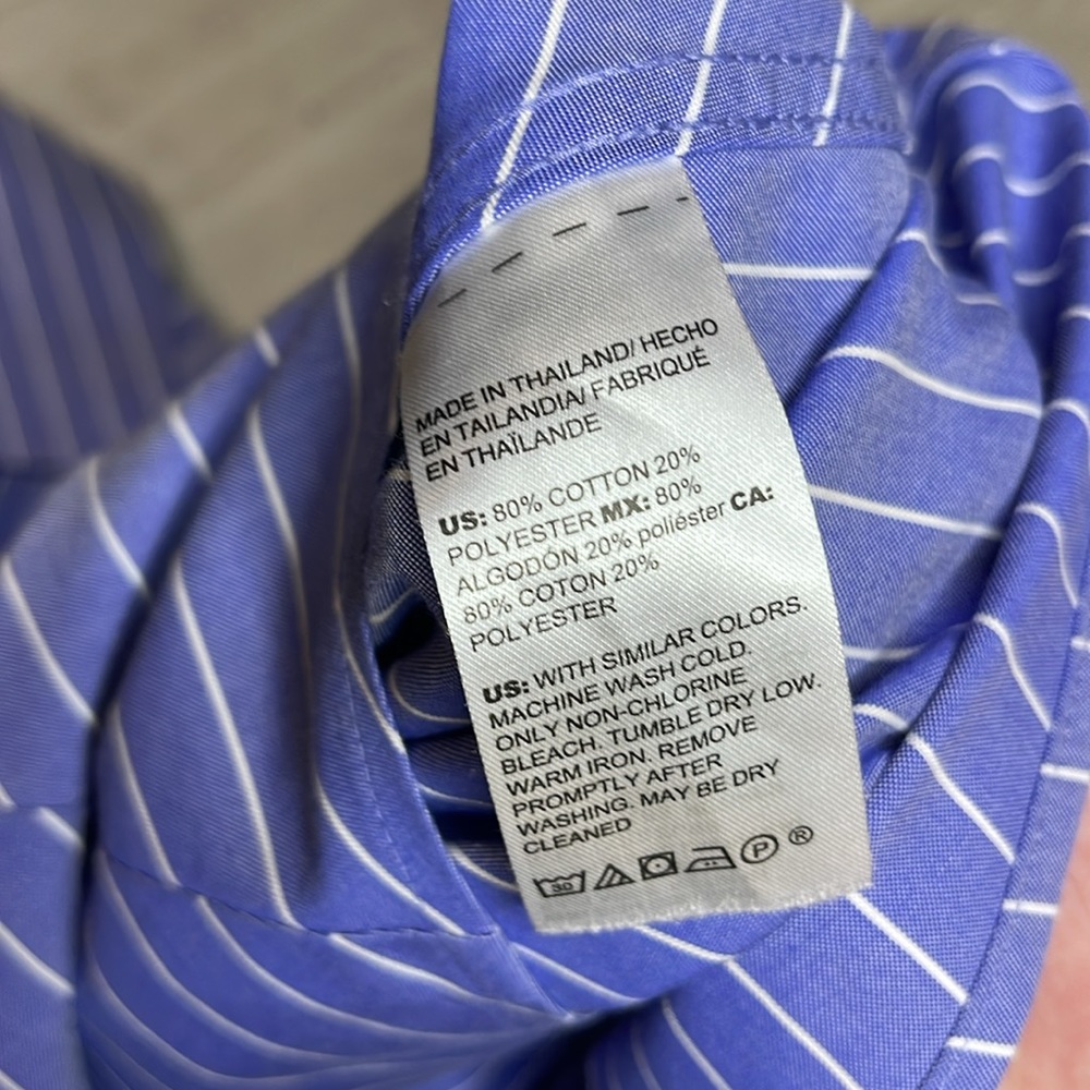 CHICO’S coolmax all season no-wrinkle button up blouse Blue Pinstripe sz 14 top - Picture 7 of 8